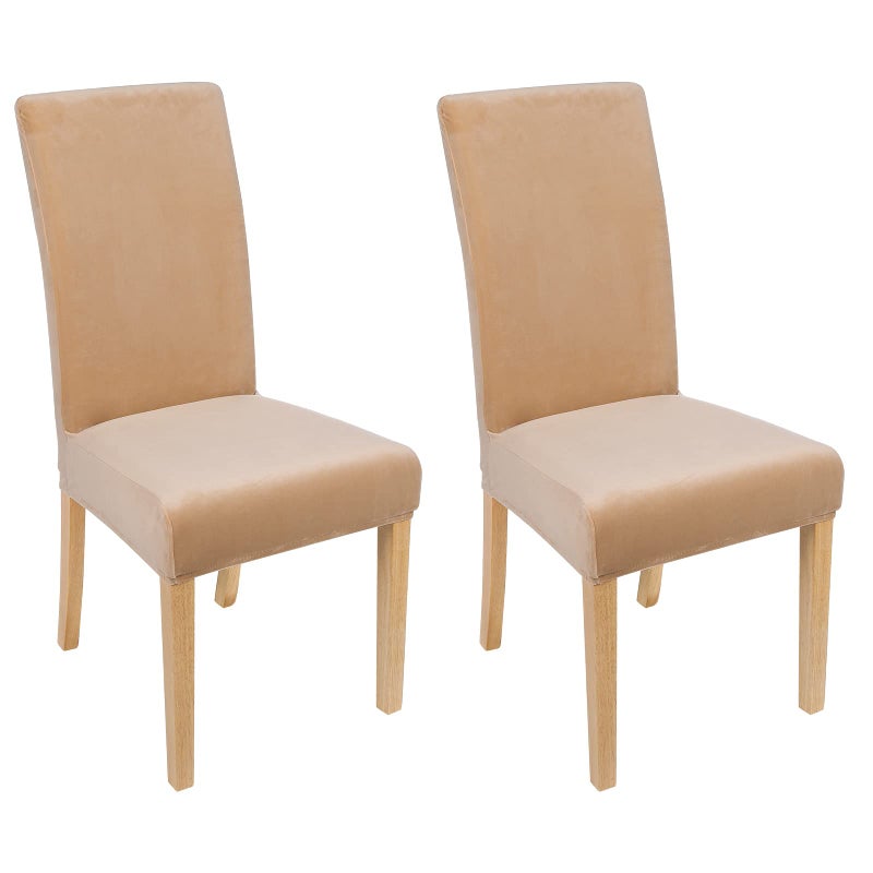 Smiry Velvet Stretch Dining Room Chair Covers Set of 2, Soft Removable Washable Chair Slipcovers Kitchen Parsons Chair Protector, Beige - Image 1